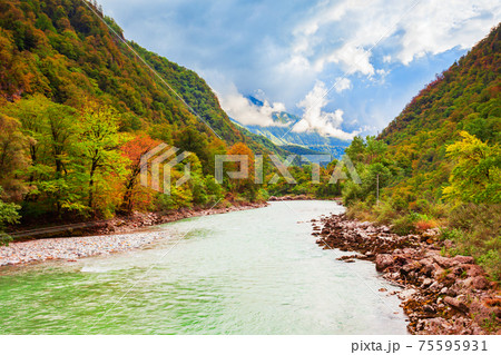 Bzyb river, caucasus mountains landscape, Abkhazia 75595931