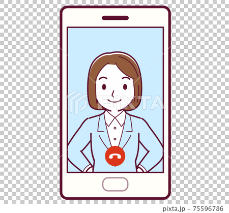 スマートフォンでリモート通話する人 75596786