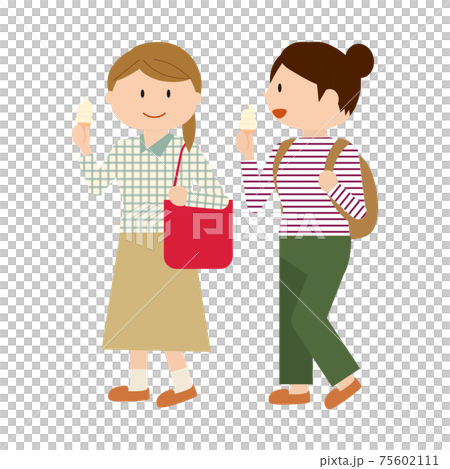 食べ歩きをする女子の2人旅行（秋） 75602111
