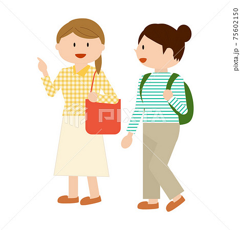 散策する女子の2人旅行 春 のイラスト素材