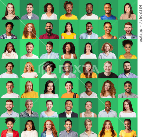 Set Of Successful Women And Men Portraits On Green Backgrounds 75603384