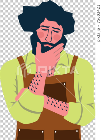 男性 職人 エプロン 考えるポーズ イラスト のイラスト素材