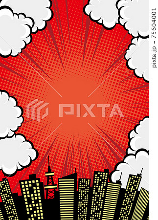 コミックアート風の雲と空と都市の背景素材 75604001