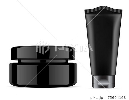 Black cosmetic cream jar. Cream tube mockup beauty 75604168