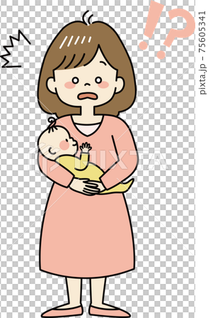 驚くお母さんと赤ちゃん 全身 のイラスト素材