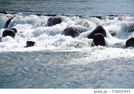 大量の水が轟音を響かせて堰を流れる川原の風景 … 島根県 安来市 飯梨川(晴れ) 大量の水が轟音を響かせて堰を流れる川原の風景 … 島根県 安来市 飯梨川(晴れ) 75605945