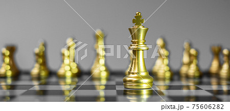 Gold Chess figure team (King, Queen, Bishop, Knight, Rook and Pawn) on Chessboard against opponent during battle. Strategy, Success, management, business planning, think, education and leader concept Gold Chess figure team (King, Queen, Bishop, Knight, Rook and Pawn) on Chessboard against opponent during battle. Strategy, Success, management, business planning, think, education and leader concept 75606282
