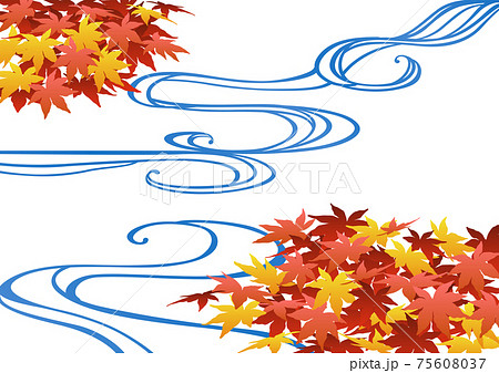装飾背景 紅葉と流水のイラスト素材