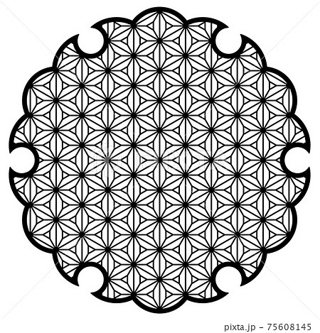 Yukiwa flower with pattern in Japanese style of Kumiko zaiku. Yukiwa flower with pattern in Japanese style of Kumiko zaiku. 75608145