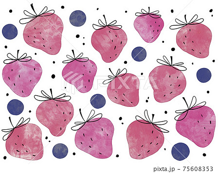 いちごとブルーベリーの手描き背景素材のイラスト素材