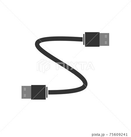 USB to USB cable for connecting devices. The cable is black for the computer. Flat vector illustration 75609241