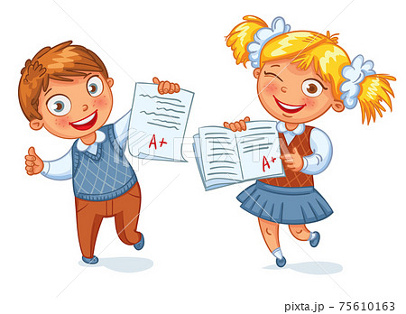Boys and girls showing perfect test results 75610163