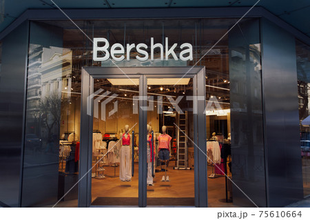 Bershka retailer store exterior with logo. Bershka retailer store exterior with logo. 75610664