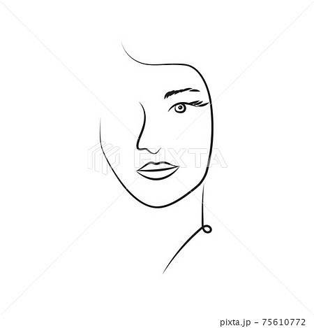 Modern Abstract Face Portrait. Linear Ink Brush. Line Art Current Contemporary Continuous Cubism Painting. Fashion Style Black And White Abstraction Poster 75610772