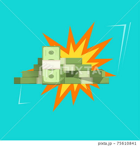 Big money prize win or cash fortune jackpot explosion vector flat cartoon illustration isolated Big money prize win or cash fortune jackpot explosion vector flat cartoon illustration isolated 75610841