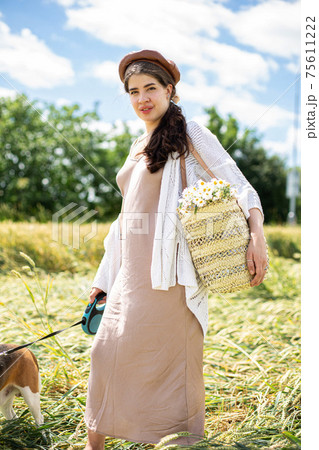 White young woman on wheat field White young woman on wheat field 75611222