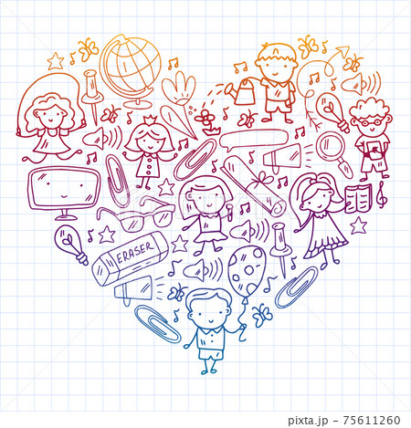 Vector pattern with items for school. Online internet education, e-learning. Vector pattern with items for school. Online internet education, e-learning. 75611260