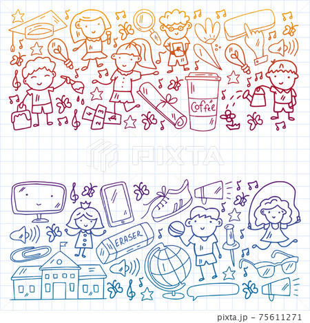 Vector pattern with items for school. Online internet education, e-learning. 75611271
