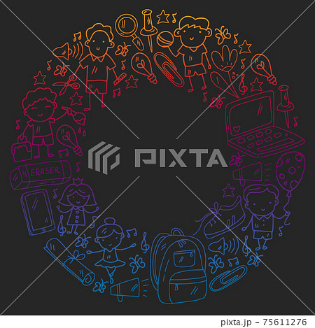Vector pattern with items for school. Online internet education, e-learning. 75611276
