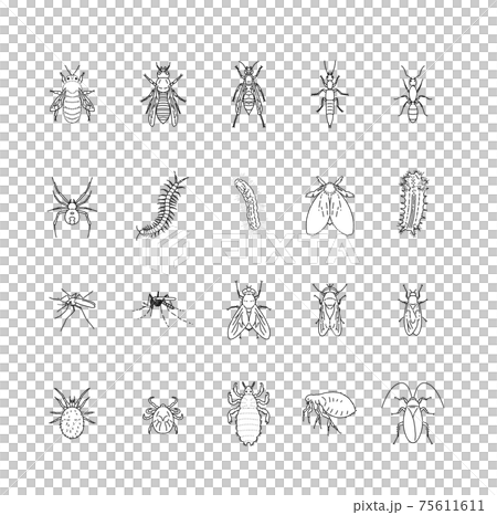 害虫 セット イラスト モノクロ 文字無し 75611611