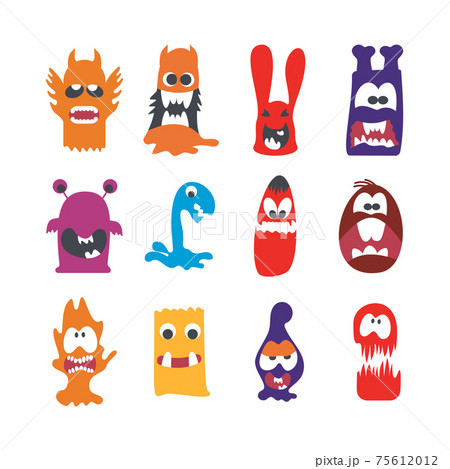 Monsters characters set flat with fun cheerful furious scary angry creatures isolated vector illustration Monsters characters set flat with fun cheerful furious scary angry creatures isolated vector illustration 75612012