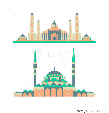 Islamic collection vector illustration mosque in flat design style. The month of Ramadan. Islamic vector element. Illustration of a mosque. 75612027