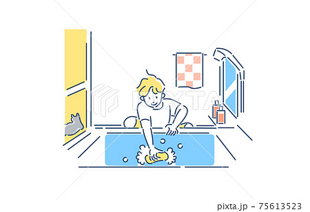 家事をする人物 男性 お風呂掃除 イラストのイラスト素材