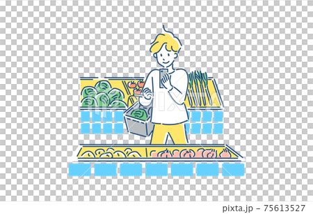 Illustration of a man doing housework and shopping Illustration of a man doing housework and shopping 75613527