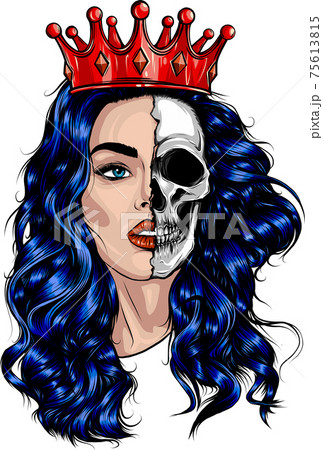 queen woman with blue hair vector illustration 75613815