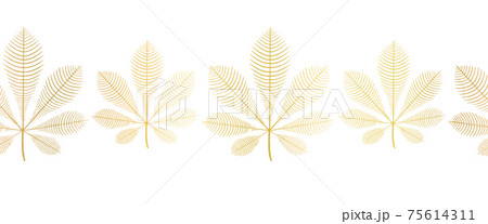 Chestnut leaves gold foil seamless vector border. Repeating nature autumn leaf horizontal pattern 75614311