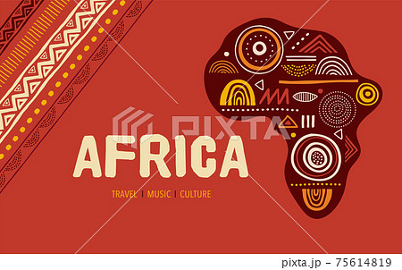 Africa patterned map. Banner with tribal traditional grunge pattern, elements, concept design 75614819