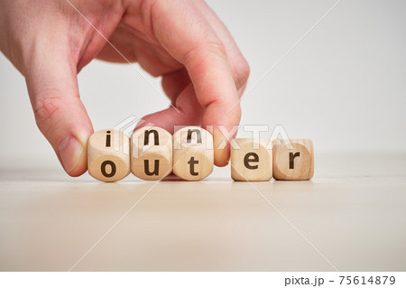 Concept of antonym inner and outer on wooden blocks Concept of antonym inner and outer on wooden blocks 75614879