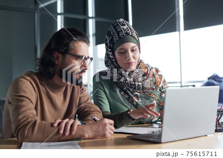 Business partners using laptop at work 75615711
