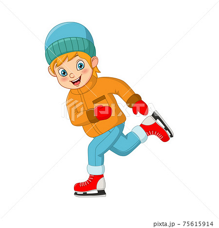 Cute little boy in winter clothes playing ice skating Cute little boy in winter clothes playing ice skating 75615914