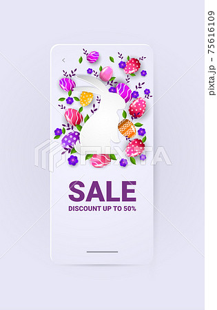 happy easter holiday celebration sale banner flyer or greeting card with decorative eggs in rabbit shape happy easter holiday celebration sale banner flyer or greeting card with decorative eggs in rabbit shape 75616109