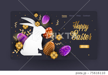 happy easter holiday celebration sale banner flyer or greeting card with decorative eggs in rabbit shape happy easter holiday celebration sale banner flyer or greeting card with decorative eggs in rabbit shape 75616110