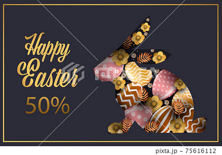happy easter holiday celebration sale banner flyer or greeting card with decorative eggs in rabbit shape 75616112