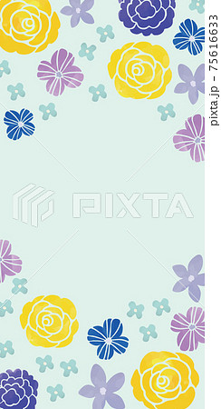 水彩風タッチ お花フレーム 水色 水彩風タッチ お花フレーム 水色 75616633