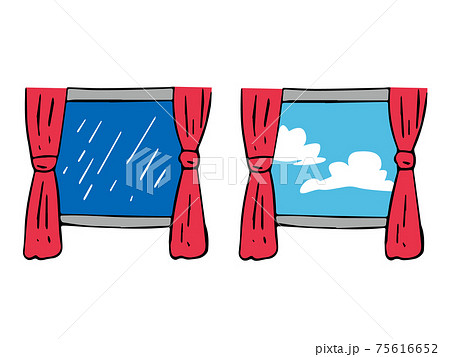 雨と晴れ 窓 カーテンのイラスト素材