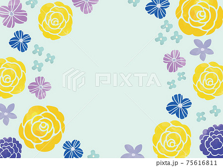 水彩風タッチ お花フレーム 水色のイラスト素材 水彩風タッチ お花フレーム 水色のイラスト素材