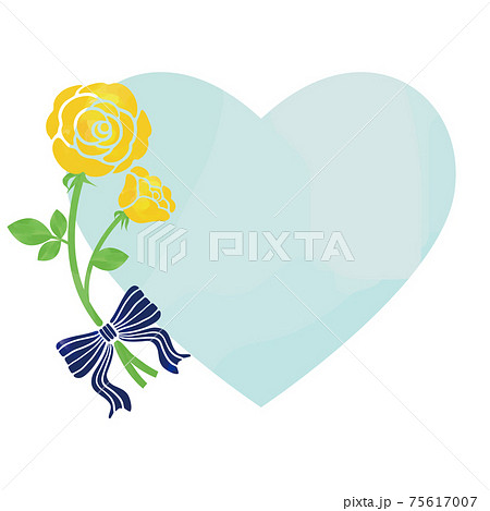 水彩風黄色のバラの花束とハートアイコンのイラスト素材