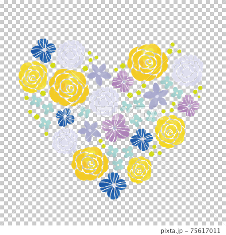 水彩風タッチ　花　ハート型 75617011