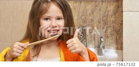 Young girl dental care. Child wash teeth Young girl dental care. Child wash teeth 75617132