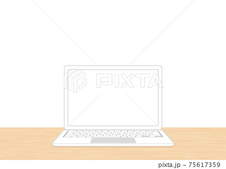 木目調机に置いたシンプルな白いノートパソコン 白系白キー 木目調机に置いたシンプルな白いノートパソコン 白系白キー 75617359