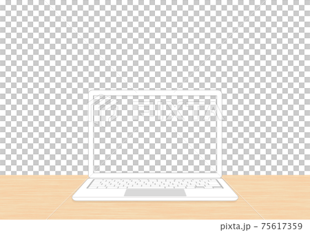木目調机に置いたシンプルな白いノートパソコン 白系白キー 木目調机に置いたシンプルな白いノートパソコン 白系白キー 75617359