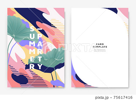 Botanical summer party invitation card template design, green lotus leaves Botanical summer party invitation card template design, green lotus leaves 75617416