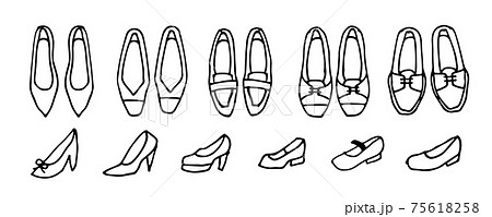 レディース靴の線画イラストセットのイラスト素材
