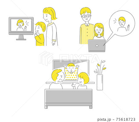リモート帰省シンプルな家族のイラスト 75618723