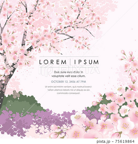 Vector illustration of spring landscape with cherry trees in full bloom. Design for social media, party invitation, Print, Frame Clip Art and Business Advertisement and Promotion 75619864