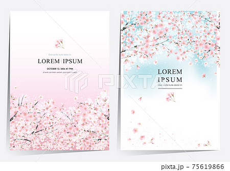 Vector editorial design frame set of spring landscape with cherry trees in full bloom. Design for social media, party invitation, Print, Frame Clip Art and Business Advertisement and Promotion Vector editorial design frame set of spring landscape with cherry trees in full bloom. Design for social media, party invitation, Print, Frame Clip Art and Business Advertisement and Promotion 75619866
